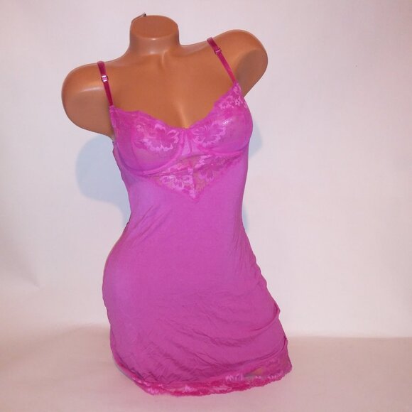 Victoria Secret Lingerie Chemise Slip Pink Lace Trim Solid Modal Underwire New W - Picture 1 of 16